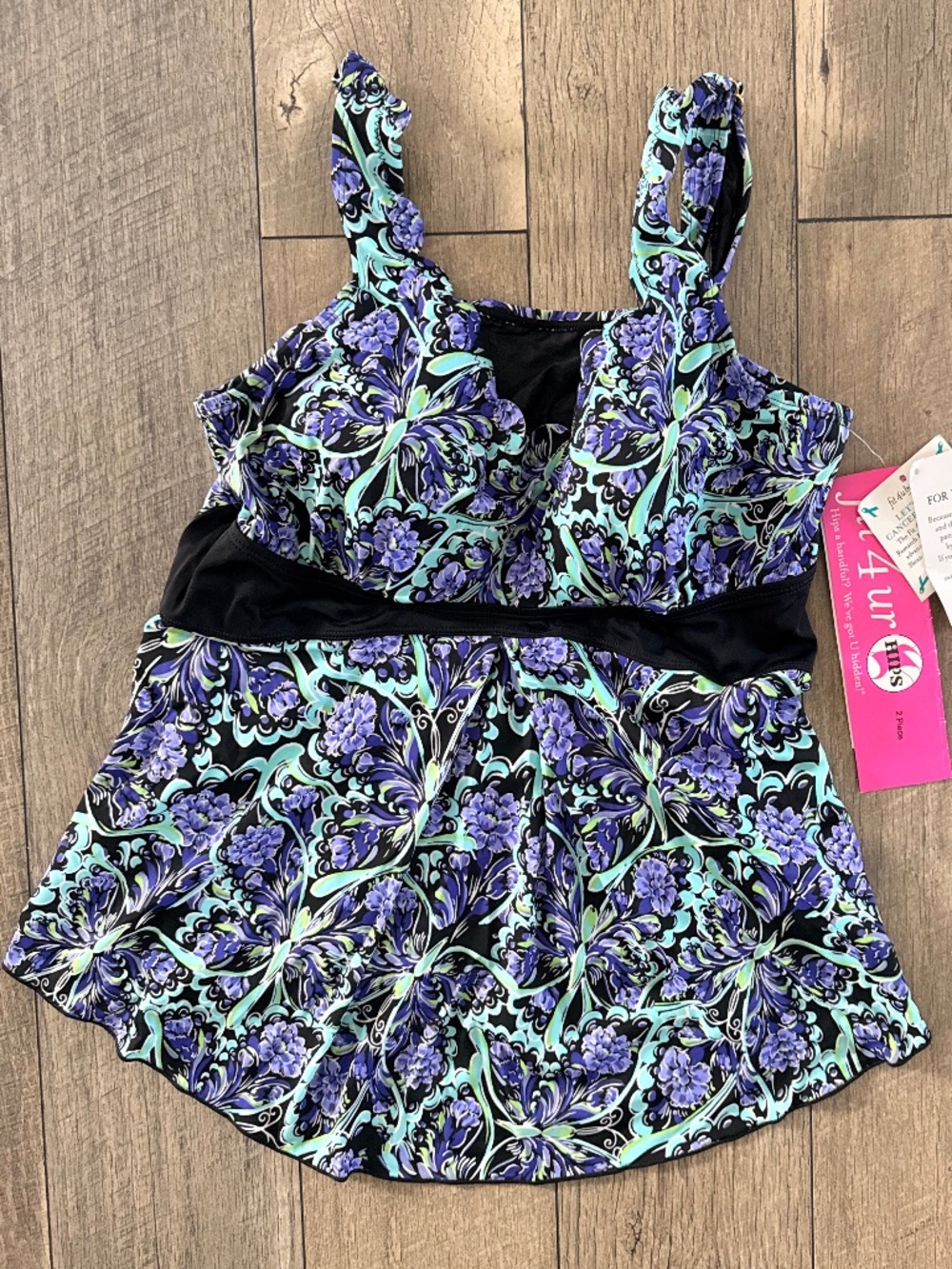 TOP ONLY NWT Fit 4 U Purple Green Black Floral Bathing Suit - 14